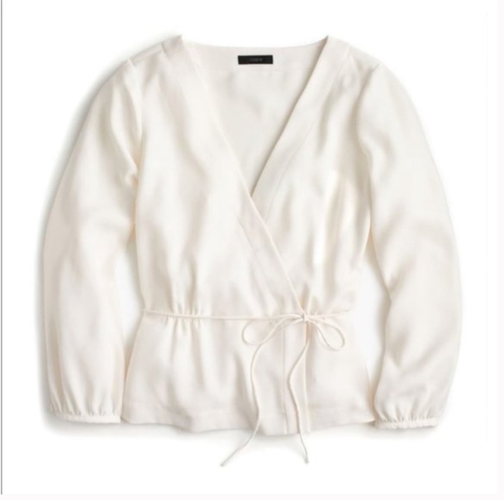 J. Crew | White Drapey Faux Wrap Crepe Blouse